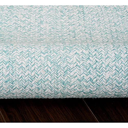 Super Area Rugs Farmhouse Braided Rug Cotton Kitchen Reversible Carpet Turquoise & White, 2' X 3' Oval - color: Turquoise & White, size: 2' x 3' (Oval)
