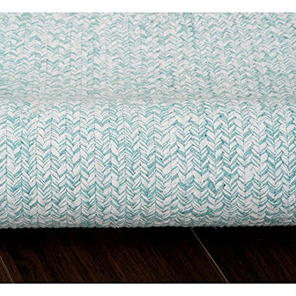 Super Area Rugs Farmhouse Braided Rug Cotton Kitchen Reversible Carpet Turquoise & White, 2' X 3' Oval - color: Turquoise & White, size: 2' x 3' (Oval)
