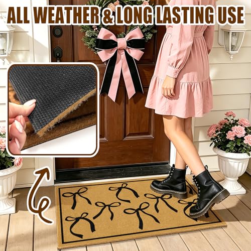 Coir Mats Welcome Mat Front Door Black Bow Rug for Outdoor Entrance 17"x30" - color: Coir Black Bowtie