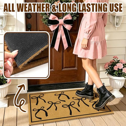 Coir Mats Welcome Mat Front Door Black Bow Rug for Outdoor Entrance 17"x30" - color: Coir Black Bowtie
