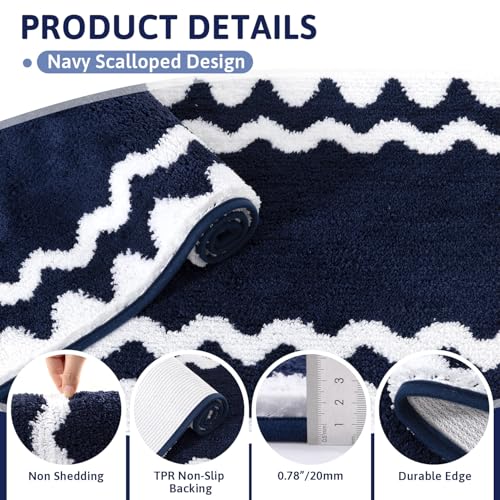 Findosom Bathroom Rugs Sets 5 Piece, Absorbent Soft Non-Slip Bath Rug Set | Washable Microfiber Shaggy Bath Mat Set with Bathroom Runner Rug, U-Shaped Toilet Rugs, Shower Rug & Toilet Lid Cover, Navy - color: Navy & White, size: 18"x26"+20"x32"+20"x48"+U