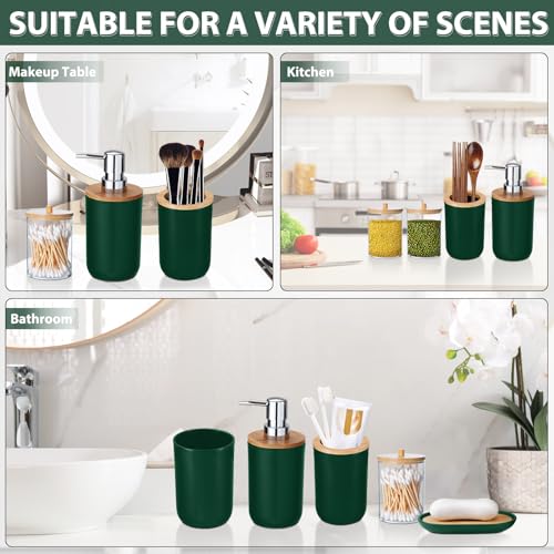 Bathroom Accessories Set 5Piece Hunter Green Bathroom Sets, Toothbrush Holder, Toothbrush Cup, Lotion Soap Dispenser, Soap Dish and Qtip Holder Bathroom Decor - style: Dark Green