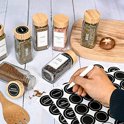 24-Piece Spice Jars Set by Le'raze: Glass Jars with Bamboo Lids, Labels & Funnel, Airtight Kitchen Storage