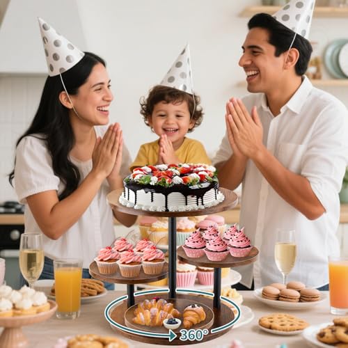 Rustic 4-Tier Rotating Wooden Cupcake Tower Stand for 50-60 Cupcakes, Elegant Dessert Display Tray for Parties, Weddings, and Celebrations