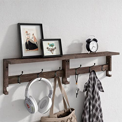 VERTORGAN Coat Hooks, Wood Rack, 31.5 Inch Entryway with 10 Hooks (Brown) | Wood Coat Hooks,Wall Hooks for Hanging,Hat Rack Bag Hanger Key Holder for Wall,Purse Hanger Towel Racks for Bathroom