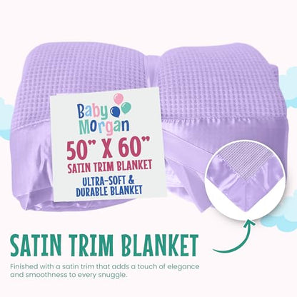 Thermal Waffle Knit Throw Blanket Satin Trim Lavender 50"x60" | Adult throw blanket with soft lightweight waffle knit design, satin trim & breathable layer for couch, bed & living room use. - color: Lavender - Satin Trim