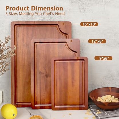 AIDEA Wood Cutting Board, Wooden Cutting Boards for Kitchen, Acacia Wood Chopping Board Set of 3 with Deep Juice Groove, for Meat, Vegetables, and Fruit - color: Brown