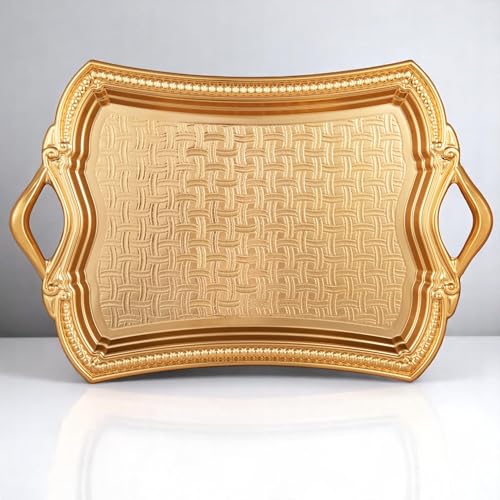 Alisveristime Elisa Rectangular Metal Serving Tray, 14.6 x 9 in (Gold) - color: Gold