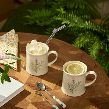 Artisanal Handcrafted Ceramic Mug with Sage Botanical Design - 10oz Off-White Stoneware Coffee Cup, Elegant Purple Sage Pattern, Dishwasher Safe, Comfort Grip Handle for Daily Use-2pack - color: Sage-2 Pack