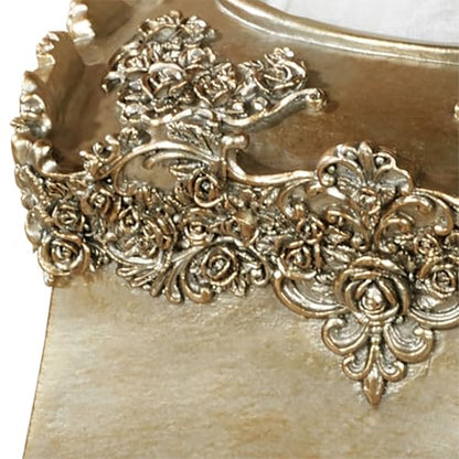 Victoria Rose Tissue Cover, Satin Gold | Resin, Handpainted, Dimensional Flowers, Blooms, and Scrolls, Scalloped Edges, Holds Boutique Size Tissue Box