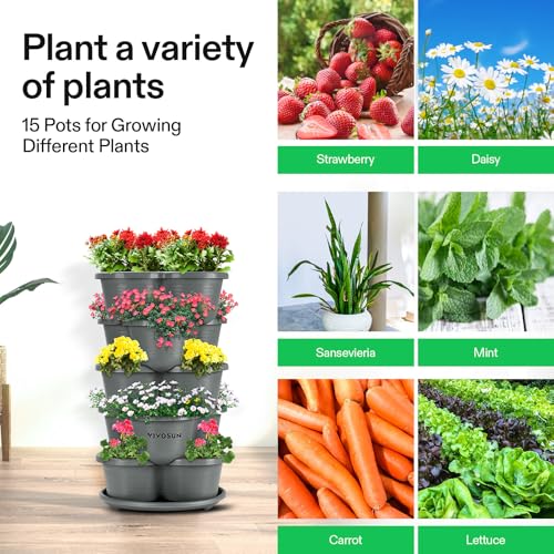 VIVOSUN 2-Pack 5 Tier Vertical Gardening Stackable Planter for Strawberries | Planter for Flowers, Herbs, Vegetables, Grey - size: 2-Pack-Grey