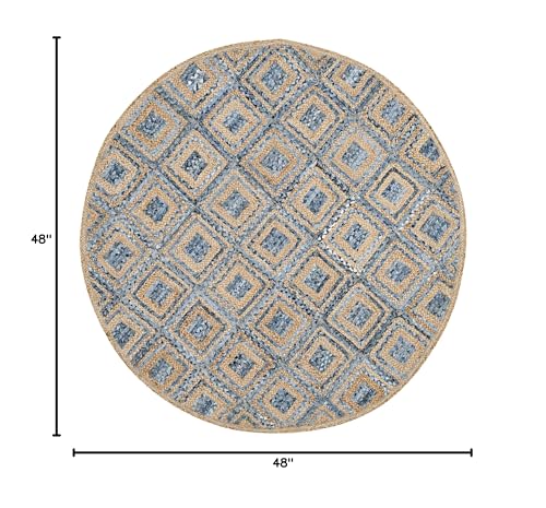 SAFAVIEH Cape Cod Collection 4' Round Natural/Blue CAP354A Handmade Flatweave Boho Coastal Diamond Braided Premium Jute & Denim Entryway Foyer Living Room Bedroom Kitchen Area Rug - color: Natural/Blue, size: 4' (Round)