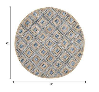 SAFAVIEH Cape Cod Collection 4' Round Natural/Blue CAP354A Handmade Flatweave Boho Coastal Diamond Braided Premium Jute & Denim Entryway Foyer Living Room Bedroom Kitchen Area Rug - color: Natural/Blue, size: 4' (Round)