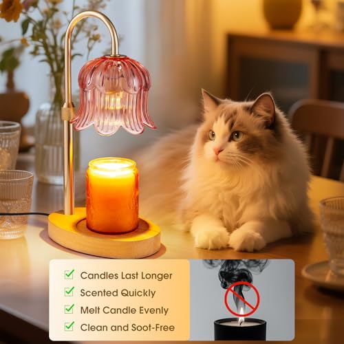 Candle Warmer Lamp Adjustable Timer Electric－Pink Flower Wax lamp - color: Pink