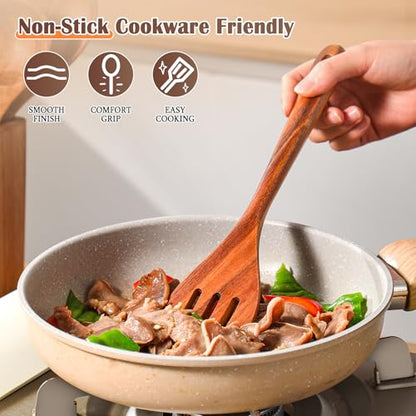 Wooden Spoons for Cooking, 11 Pcs Wood Cooking Utensils Set with Holder, Natural Acacia Wooden Kitchen Tools, Nonstick Cookware, Easy Clean, Kitchen Utensil Set for Mom, Wife Cooking Gifts - style: 11Pcs Set