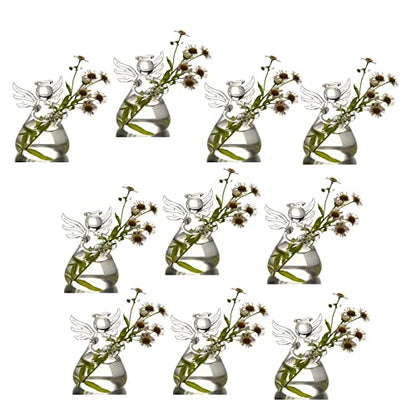 Angel Design Glass Vases Clear Flower Plant Terrarium Container Hanging Vase Wedding Decor Garden Ornaments Hanging Planter (Pack of 10) - size: 10 pcs