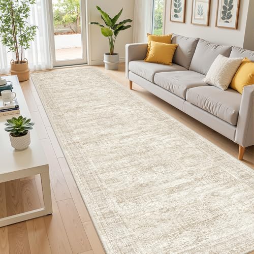 2'6 x 12' Runner Rug Non Slip,Washable Kitchen Rugs,Beige | Carpet Runners for Hallway 12ft,Entryway,Bedroom,Living Room,Thin,Soft, Long Rug,Stain Resistant Indoor Carpet - color: Beige/Ivory, size: 2'6" x 12' (Runner)