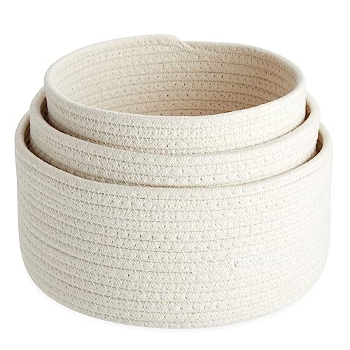 Farmlyn Creek 3 Piece Round Basket Set - Versatile Storage Bins for Organizing - Space-Saving Nesting Round Baskets for Shelves - Pack of 3, 9x9x4.5in/8.3x8.3x4.3in/7.5x7.5x4in