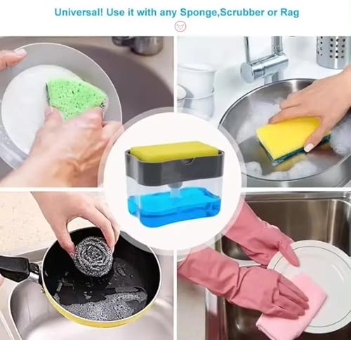 Countertop Kitchen Dish Soap Dispenser and Sponge Holder.Sink Dish Washing Soap Dispenser with one Gentle Push 13 Ounces (Sponge Included)