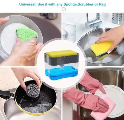 Countertop Kitchen Dish Soap Dispenser and Sponge Holder.Sink Dish Washing Soap Dispenser with one Gentle Push 13 Ounces (Sponge Included)