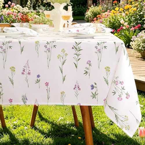 SASTYBALE Floral Tablecloth, 60 x 120 Inch Rectangle | Wildflower Print, Rectangular Table Cover, Waterproof, Stain Resistant Fabric, Summer Kitchen Dining Farmhouse Decor - color: Wildflowers, size: 102" x 60" (Rectangular)