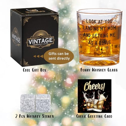 Ithmahco Bonus Dad Gifts for Fathers Day, Fathers Day Whiskey Gifts for Stepdad, Birthday Gift for Stepdad, Step Dad Gift from Daughter Son, Bonus Dads Presents, Stepdads Whiskey Bourbon Glasses - color: bonus dad