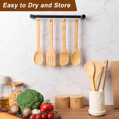 Eisinly Wooden Spoons for Cooking 7-Piece, Kitchen Nonstick Bamboo Cooking Utensils Set, Durability Wooden Spatula Spoon for Everyday Use, Smooth Edge - color: Yellow-Bamboo, style: Smooth-edge