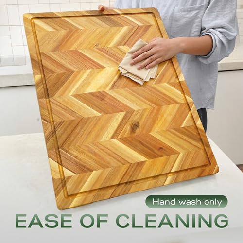 Howizz Solid Acacia Wood 24"x18" Extra Large Cutting Board, 1" Thickness Herringbone Chevron Acacia Grazing Board Large Charcuterie Serving Board, Non Toxic Natural Wood, Thick Wooden Chopping Boards - color: Premium Herringbone, size: 24"L x 18"W