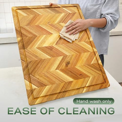 Howizz Solid Acacia Wood 24"x18" Extra Large Cutting Board, 1" Thickness Herringbone Chevron Acacia Grazing Board Large Charcuterie Serving Board, Non Toxic Natural Wood, Thick Wooden Chopping Boards - color: Premium Herringbone, size: 24"L x 18"W