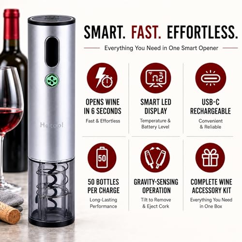 Electric Wine Opener with Wine Accessories -Rechargeable Wine Bottle Opener Set with Base, Wine Aerator, Foil Cutter and Wine Stoppers- Perfect Wine Gifts for Wine Lovers