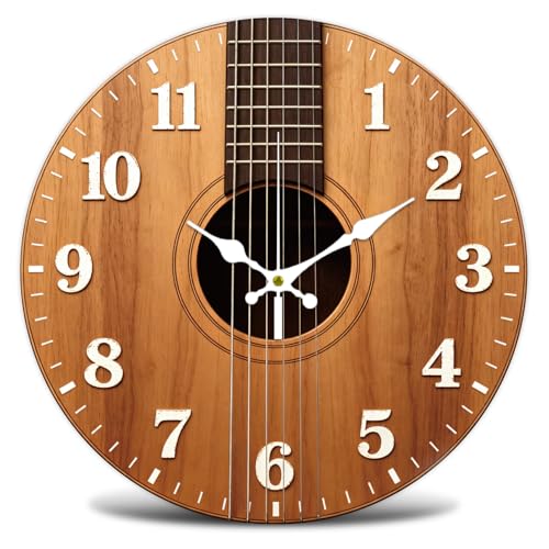 Guitar Wall Clock Silent Non-Ticking 12" for Living Room Decor | 1 AA Battery Operated (not Included); Easy to Read; Keep Accurate Time; Rustic Country; Kitchen Bedroom Indoor Use - color: Guitar