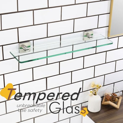 KOKOSIRI Floating Shelves Wall Mount 20-Inch Bathroom Tempered Glass Shelf Shower Storage Kitchen Rack, 2 Pack Brushed Stainless Steel B1107BR-L20-P2 - color: Brushed Nickel, size: 20-Inch(2 Pack)