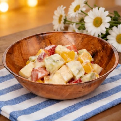 Woven Wood Salad Bowls, 6-Inch, Set of 6 | Small Wooden Snack Bowls, For Fruit, Side Dish & Popcorn, Natural Rustic Serving, Lightweight & Durable