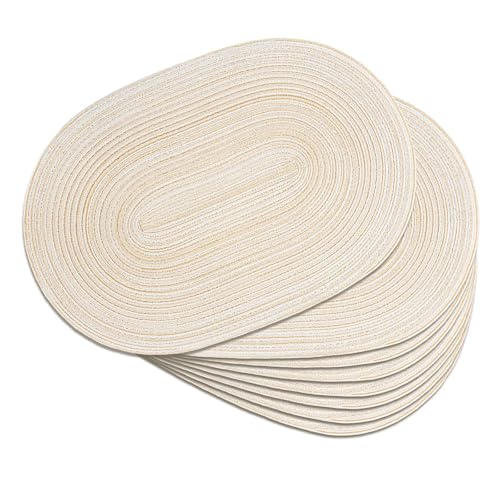 Placemats Set of 8, Woven Oval Braided Dining Table Mats(Beige) | 12 x 17.5 Inch Size Fits Plates and Flatware; Hand Washable and Heat Resistant for Kitchen Use, with Farmhouse and Boho Style - color: Beige, size: 8 pcs