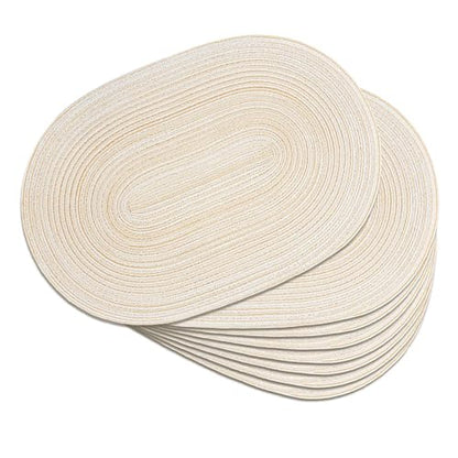 Placemats Set of 8, Woven Oval Braided Dining Table Mats(Beige) | 12 x 17.5 Inch Size Fits Plates and Flatware; Hand Washable and Heat Resistant for Kitchen Use, with Farmhouse and Boho Style - color: Beige, size: 8 pcs