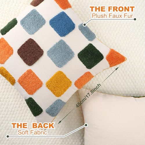2 Pcs Embroidered Plaid Throw Pillow Cover 18x18 Inches Modern Geometric Tufted Decorative Square Pillow Cover Boho Plaid Cushion Case for Couch Sofa Bedroom Living Room Home Chair Decor - style: Geometric
