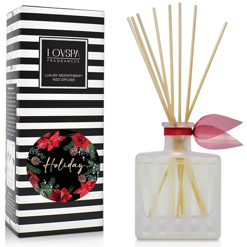 Reed Diffuser Set, Holiday Scented Oil Diffuser with Sticks, Home Fragrance Accessories for Bathroom Shelf Decor, Aroma Diffusers for Home or Office Desk, USA Made - color: Holiday, size: Modern Stripe/4.5 oz