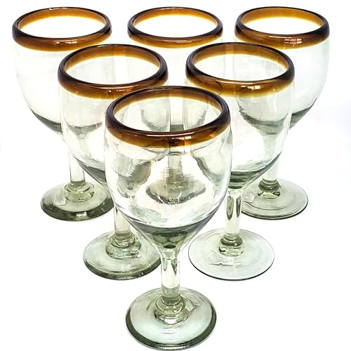 Amber Rim 13 oz Wine Glasses (set of 6), Recycled Glass, Lead-free, Toxin-Free (13oz Wine) - style: 13 oz Wine Amber