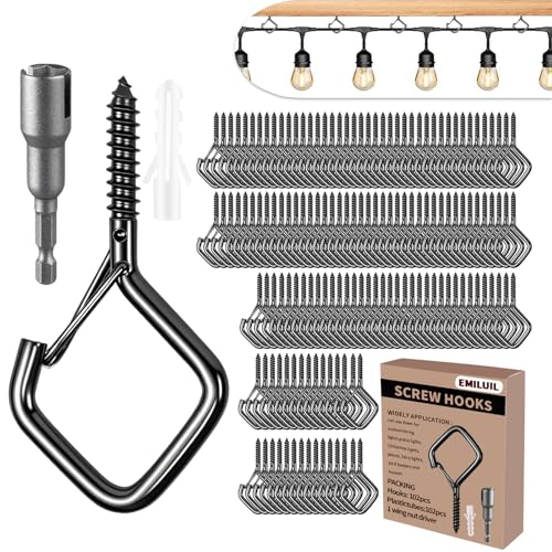 102 PCS Metal Black Eye Screw Hooks for Hanging Heavy Duty.Windproof Ceiling Hooks for Hanging Plants,Cup,Wind Chime,Bird Feeders,Christmas String Lights at Indoor&Outdoor 2.2 Inch - color: Black, size: 102Pcs