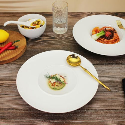 Ceramics Rimmed Soup Bowls 8.6 oz, White 11 inch Exquisite small soup plate Set of 4, Pasta plates With Rim is the best choice for hotels, kitchens, fine restaurants and gourmets - color: White, size: 11 Inch-8.6 oz