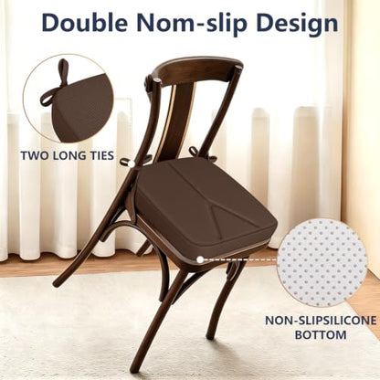Chair Cushions for Dining Chairs Set of 4, 17" x 16" x 2.5" Thick D-Shaped Seat Cushions with Removable Washable Cover and Ties, Non-Slip Chair Pads for Kitchen, Indoor Dining Room (Brown) - color: Brown