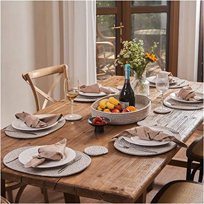 13-Piece Oval Cotton Rope Placemat Set, Coasters, Warm Taupe | 16 x 12 inch, machine washable, thick woven construction, everyday heat protection - color: Taupe Mix, size: 16*12 Plus 6 coasters