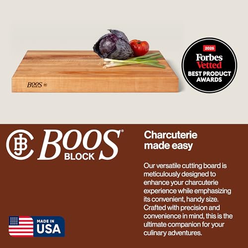 John Boos RA-Board Series Rectangular Wooden Maple Cutting Board 24”x18” – 2.25” Thick, 30-lb Reversible Butcher Block with Edge-Grain & Finger Grips – Made in the USA - color: Maple, size: 24"L x 18"W