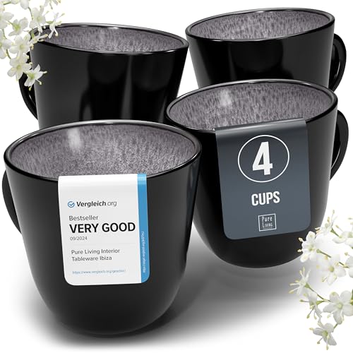 Large Stoneware Coffee Mugs Set of 4, 15.6 oz Coffee Cups with Reactive Glaze, Lead-Free, Dishwasher & Microwave Safe, Stain Resistant for Cocoa, Latte, Cappuccino & Tea, Dark Gray - color: Dark Gray, size: Mugs (4x)
