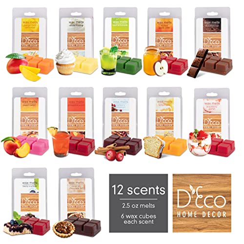 D'Eco Sweet Treats Scented Wax Melts, Variety Pack Home Fragrance, 12 Pack | Long Lasting Scented Tarts for Wax Warmers, Premium Assortments Fill Home with Delicious Fragrance, Vanilla, Chocolate, Berry