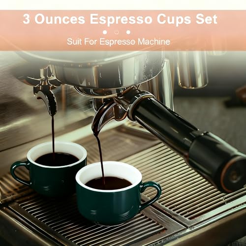 3 Ounce Espresso Cups Set of 4, Stackable Demitasse Mugs, Includes Display Stand, Cups Saucers & Spoons, for Machines & Home Use, Red Green Gold Tone - color: Red&Green