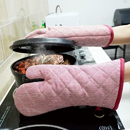 Yarn Dyed Oven Mitts 1 Pair， 100% Cotton Heat Resistant 470 Degree | Oven Gloves for Men Women Cooking Baking Barbecue BBQ Microwave Crafting Machine Washable Pot Holders Mittens (Red 2) - color: Oven Mitts - Red 2