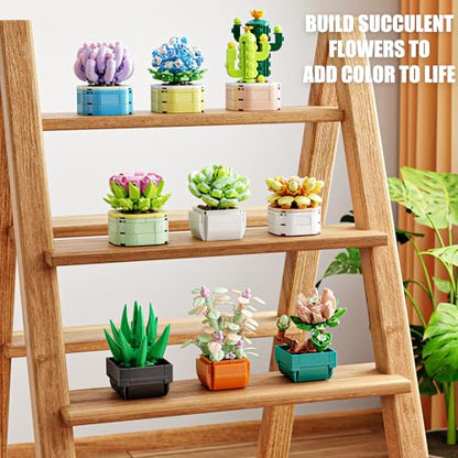 TYCOLE 9 in 1 Tiny Flowers Succulents Artificial Plant Set-Creative Botanical Building Block Toy, Botanical Collection for Office&Home Decor, Birthday Gift for Adults and Kids 8-12(832 PCS)