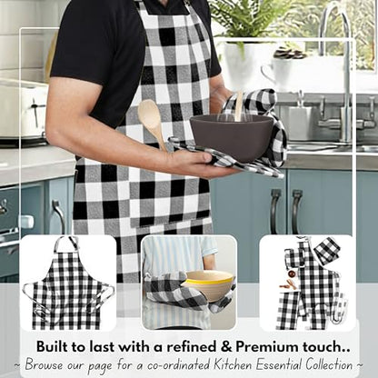 Native Fab Buffalo Plaid Check Oven Mitts and Pot Holders Set of 4, 100% Cotton Heat Resistant Kitchen Gloves, 2 Oven Mitts (7x13), 2 Pot Holders (8x8) for Cooking & Baking, Black White - color: Buffalo, Black