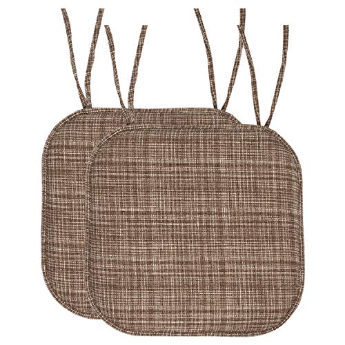 Sweet Home Collection Chair Cushion Memory Foam Pads with Ties Honeycomb Pattern Slip Non Skid Rubber Back Rounded Square 16" x 16" Seat Cover, 2 Pack, Aria Dark Brown 6 pack - color: Aria Dark Brown, size: 2 Count (Pack of 1)